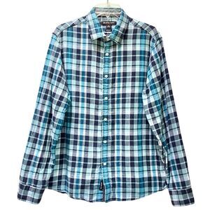 Michael Kors Double Faced Classic Fit Plaid Shirt in Blues/White Men’s XL